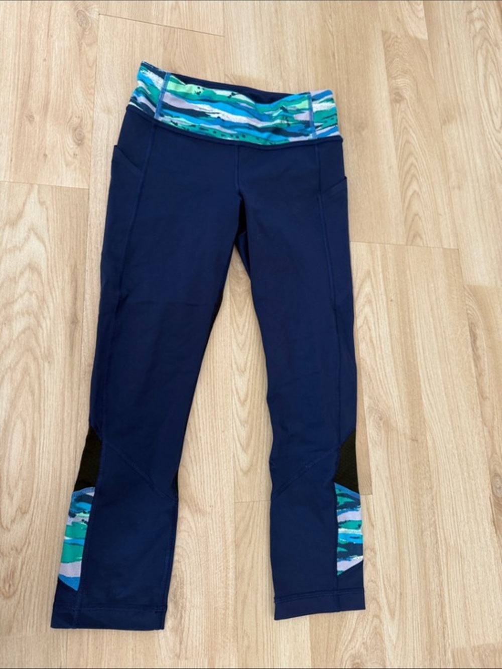 lululemon athletica Navy Capri Leggings with Light Teal Detail